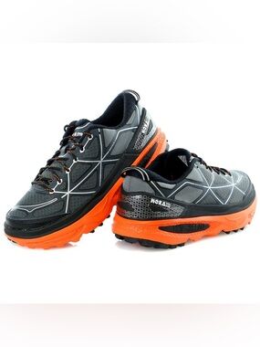 Hoka Men's Gray and Orange Trail Running Sneakers 11.5